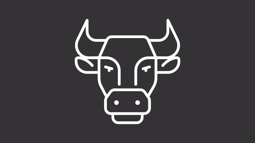 Animated taurus white icon. Bull head line animation. Astrological sign. Astrology and horoscope. Esoteric symbol. Isolated illustration on dark background. Transition alpha video. Motion graphic