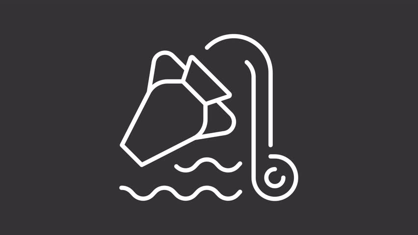 Animated aquarius white icon. Water pouring from jug line animation. Astrological sign. Esoteric prediction. Isolated illustration on dark background. Transition alpha video. Motion graphic