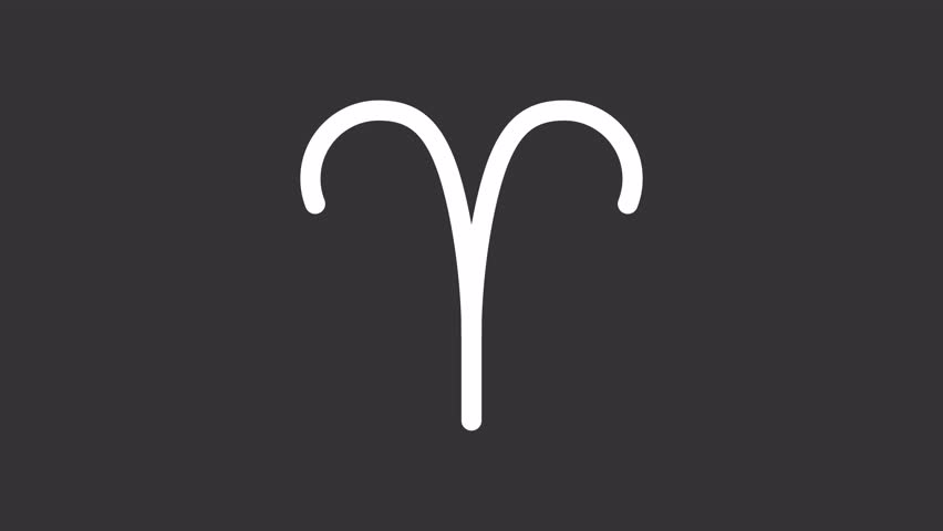 Animated aries sign white icon. Symbolic ram horns line animation. Astrological sign. Horoscope prediction. Isolated illustration on dark background. Transition alpha video. Motion graphic