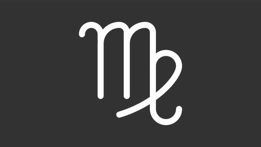 Animated virgo sign white icon. Maiden symbol line animation. Astrological sign. Horoscope and astrology. Isolated illustration on dark background. Transition alpha video. Motion graphic