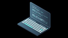 Isometric laptop animation. 3d isometric laptop computer. Abstract programming language and program code on a laptop screen. Transparent background with alpha channel - Powered by Shutterstock - Get 15% off with code: PIKWIZARD15