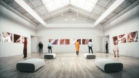 People in the Museum of Modern Art. Gallery of contemporary art. 3d animation - Powered by Shutterstock - Get 15% off with code: PIKWIZARD15