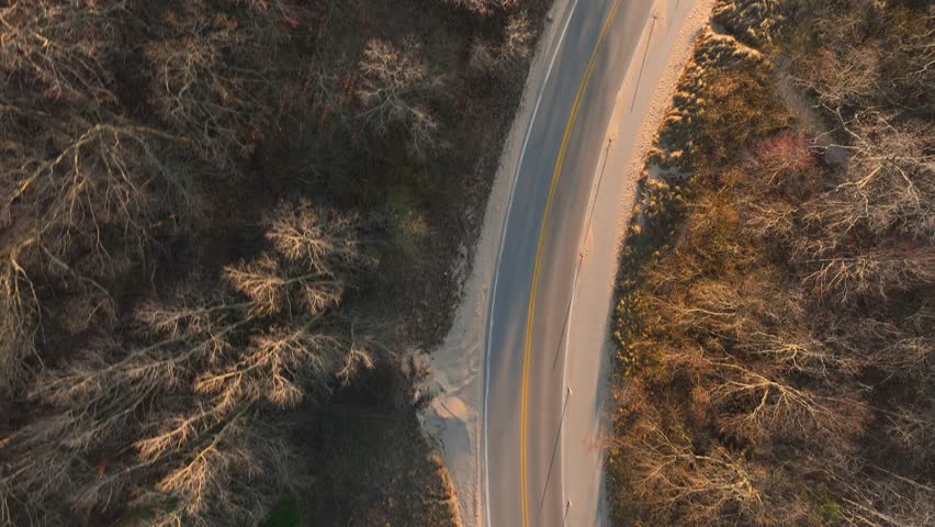 Aerial drone track toward the beach at Pere Marquette.