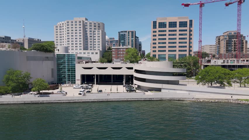 Downtown Madison, Wisconsin isthmus between Lake Monona and Lake Mendota on a sunny summer day with Capitol Building