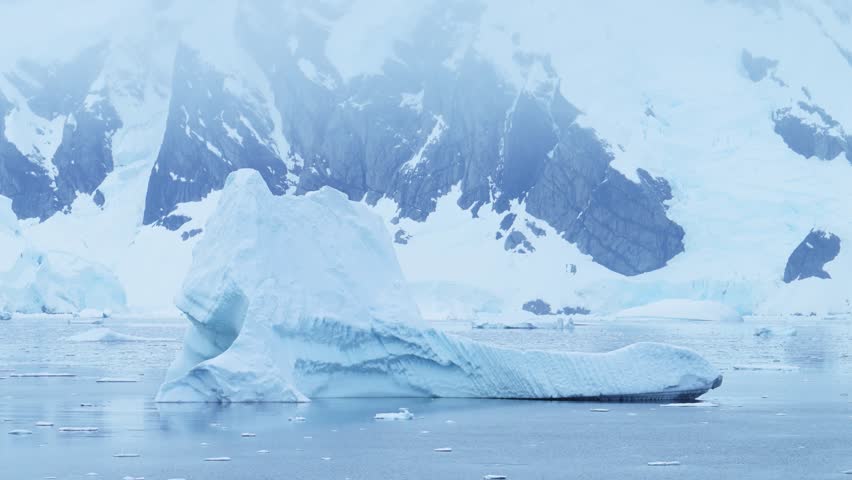 Antarctica Iceberg Mountains and Ocean, Beautiful Dramatic Blue Coastal Landscape and Seascape on Antarctic Peninsula Coast, Icy Winter Sea Scene with Ice