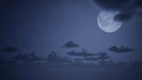 NIght sky with full moon, bright stars and volumetric clouds passing by 3D animation - Powered by Shutterstock - Get 15% off with code: PIKWIZARD15