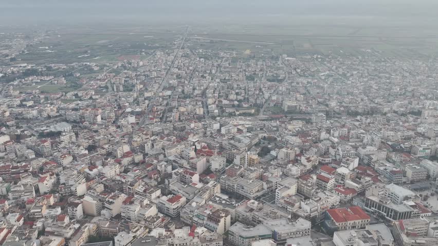 Aerial panoramic view of the buildings at the city of Lamia in Greece.
