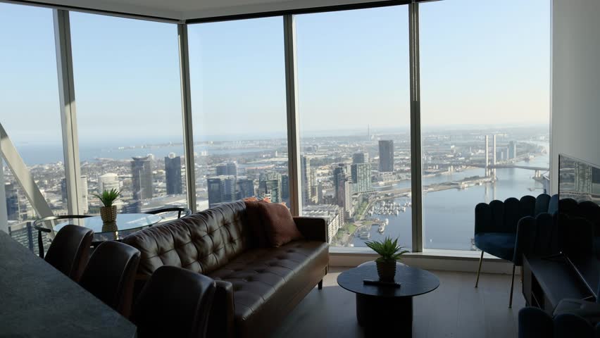 Panoramic view of Melbourne from high-rise apartment