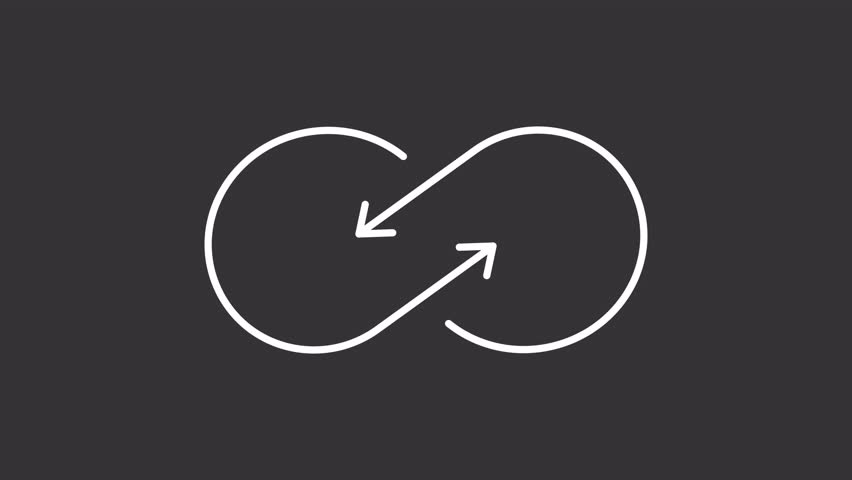 Animated loop white icon. Continuous improvement line animation. Cyclic process optimization. Iterative progress. Isolated illustration on dark background. Transition alpha video. Motion graphic