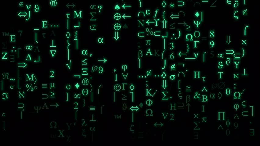 Stream of cryptic symbols, encrypted message, mysterious tidings, abtract text