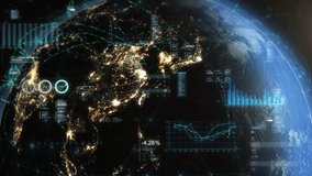 Great Animation of Asia From Space with Financial Charts and Figures. Abstract Beautiful 3D Animation. Futuristic Business and Technology Concept, Artificial intelligence, IOT, AR. China, India, Japan - Powered by Shutterstock - Get 15% off with code: PIKWIZARD15