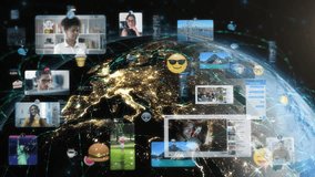 
Beautiful Animation Spinning Earth with City Lights and Connections. Several Social Media Interfaces, Emoji, Messages Displays over Europe and United States. Augmented Reality Elements. People. - Powered by Shutterstock - Get 15% off with code: PIKWIZARD15