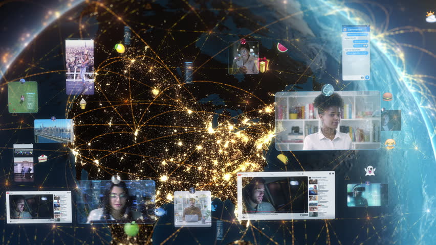 
Global Earth Communication Network Concept over United States with City Lights. Social Networking Interfaces, Streaming Videos, Emoji and Message Displays. Augmented Reality Elements. People. - Powered by Shutterstock - Get 15% off with code: PIKWIZARD15