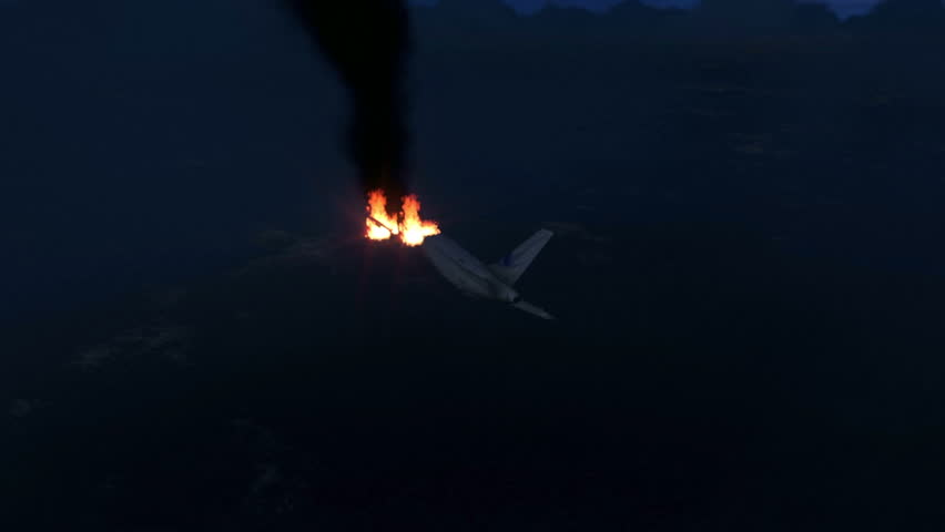Scenes from a plane crashed at sea and at night