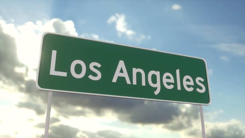 Welcome to Los Angeles. Los Angeles road sign on a blue sky. Travel, business, tourism and transport concept