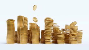 gold dollar coins, stack in columns on white background. Growing profit. Financial investment 3d animation - Powered by Shutterstock - Get 15% off with code: PIKWIZARD15
