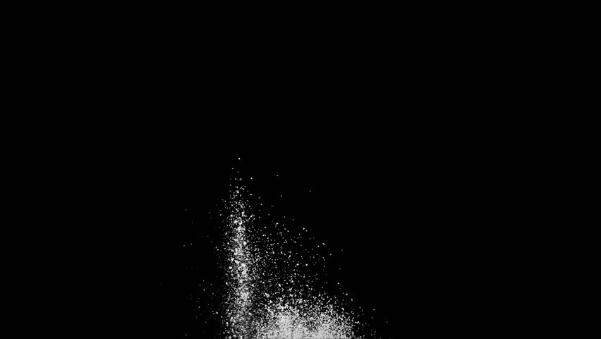 Powder impact in slow motion. Black background.