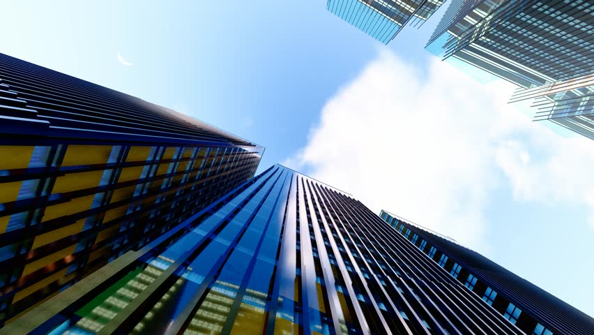 City CBD high-end office buildings and blue sky and white clouds time-lapse