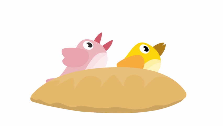 Baby bird. Animation of a bird in a nest, alpha channel. Cartoon