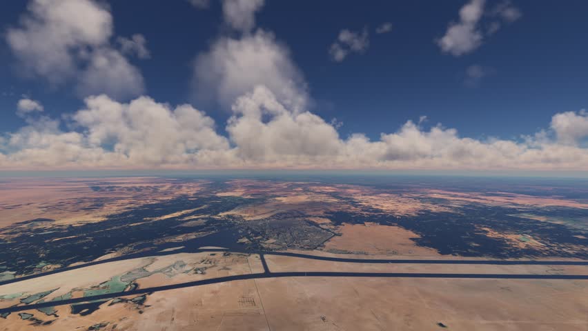 3D - Aerial shot of the Suez Canal. Egypt