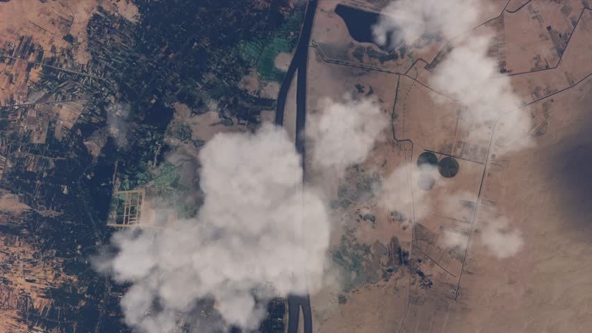 3D - Top aerial view of the Suez Canal. Egypt