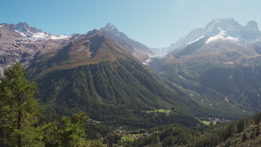Stunning landscape of Mont Blanc massif in French Alps on summit in sunny day at Lac Blanc, Chamonix, France