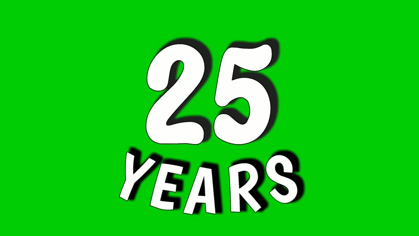 25 years digit animation motion graphics on green screen.celebration, anniversary, birthday concept. chroma key background