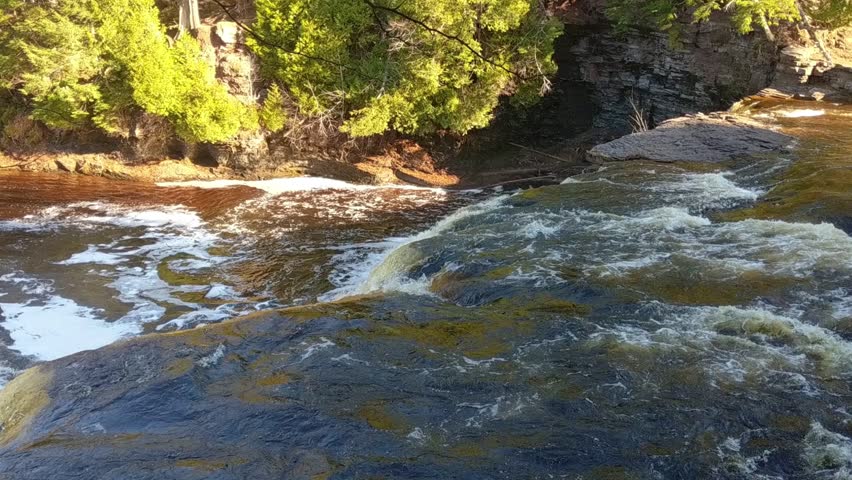 The Presque Isle River at Porcupine Mountains Wilderness State Park has numerous beautiful waterfalls and cascades