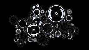 Many gears and wheels of mechanical structure rotating on black background. Abstract Vfx - Powered by Shutterstock - Get 15% off with code: PIKWIZARD15