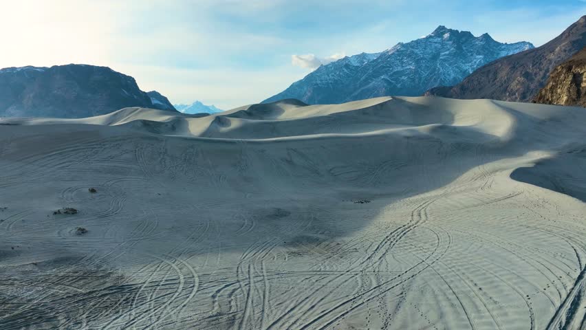 Aerial view of Sarfaranga Cold Desert - Skardu Valley in Pakistan during morning.