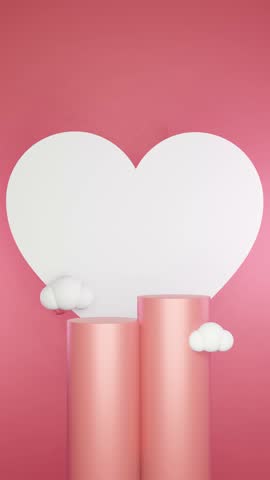 Valentine's day sale luxury whiteboard heart or love pink portrait background 3d illustration with two podium for your product promotion