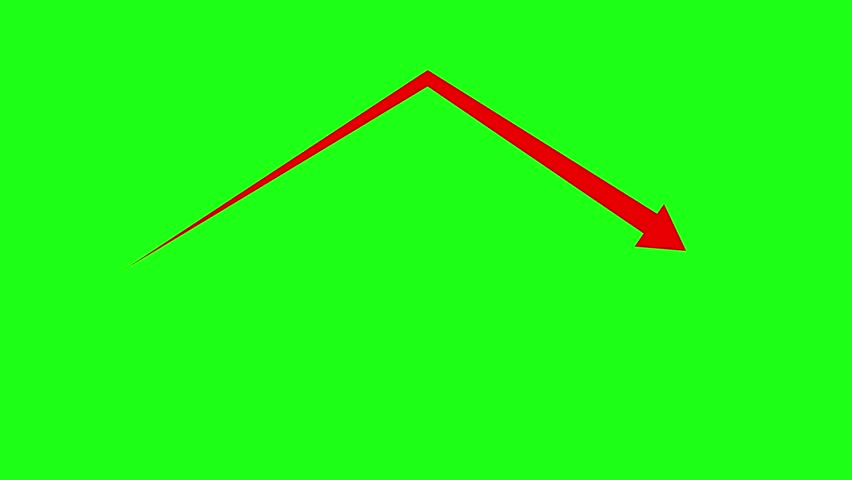 Animation of an arrow moving from left to right straightly, hitting top and then bouncing back up on a green screen