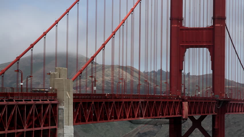 The iconic Golden Gate Bridge in San Francisco, with cars streaming across its span against the backdrop of the scenic Marin Headlands. San Francisco