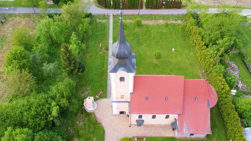 Holy Spirit Church (Szentlélek templom) in Körmend, Hungary aerial view