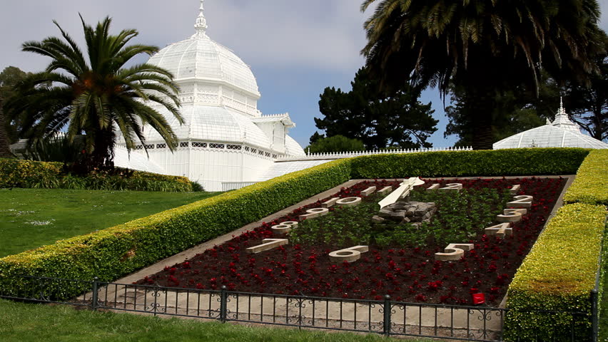 The floral clock situated in front of the Conservatory of Flowers in San Francisco