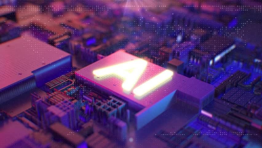 Closeup Technology Present AI Chipset board Micro idea concept. 3D animation. - Powered by Shutterstock - Get 15% off with code: PIKWIZARD15