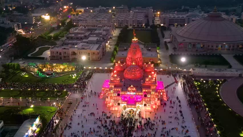 Aerial View of Prem mandir, Love Temple Vrindavan Mathura India