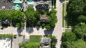 Dearborn, Michigan neighborhood with drone video moving overhead looking down.