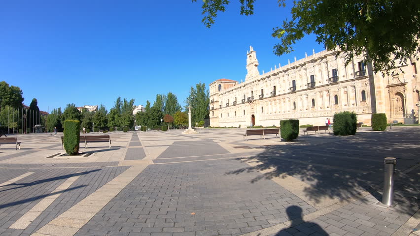 the square and Monastery of San Marcos in Leon city, Spain