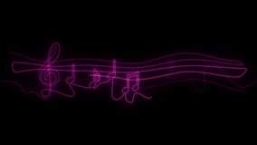 Neon music sheet. line art. Glowing purple animation. Isolated on black background. Neon lines.  Glowing music icons. Treble Clef. Music note. Musical notes. Music love. Melody, classical, sound 
 - Powered by Shutterstock - Get 15% off with code: PIKWIZARD15