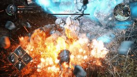 Player launching a mockup fantasy video game level. Player using a knight to attack an enemy in a mockup game quest. Completing the single-player mockup pc game mission. Win. App. Magic. - Powered by Shutterstock - Get 15% off with code: PIKWIZARD15