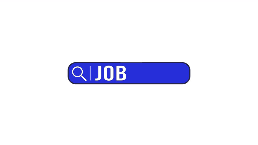 Word job in search bar line 2D object animation. Seeking vacancy via internet flat color cartoon 4K video, alpha channel. Online sources for employment animated item on white background