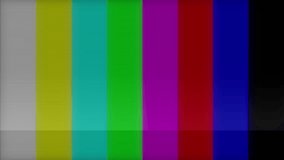No signal, glitch retro TV screen. Distortion analog TV signal. Television error screen. SMPTE color bars data glitches. Bad signal, damaged interference, flickering old vintage TV screen. - Powered by Shutterstock - Get 15% off with code: PIKWIZARD15
