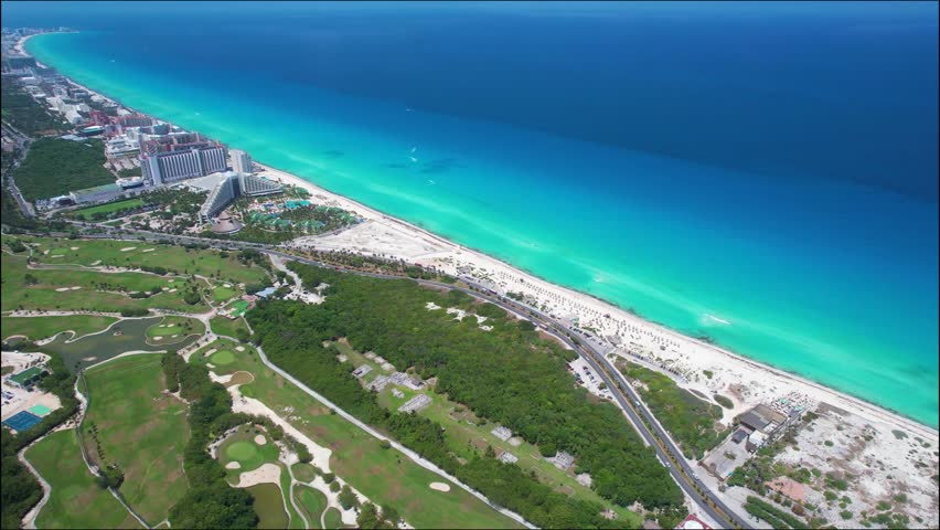 Aerial view of Cancun Hotel Zone from el Mirador