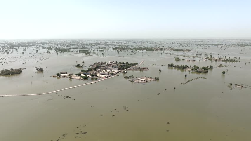 Aerial View of Strong Flood in Sindh Pakistan.