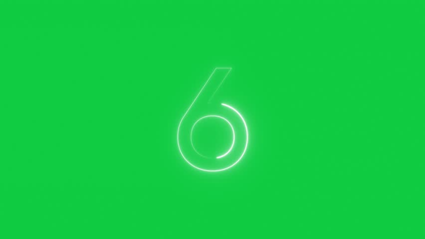 Animated loop Neon light Number 6. Neon glowing symbol on green background - Loop