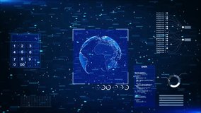 Technology hologram HUD Hi-tech interfaces layout stage background. virtual digital earth globe. artificial intelligence big data, block chain, machine learning. Big data, artificial. 3D Illustration - Powered by Shutterstock - Get 15% off with code: PIKWIZARD15