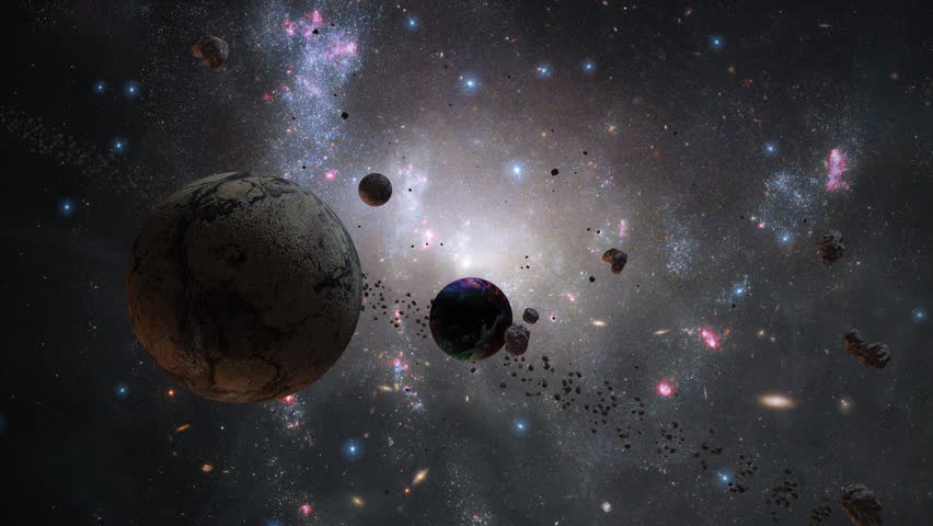 Space exploration travel flight through outer spider galaxy. Animation of flying through glowing nebulae, Elements of this image furnished by NASA.