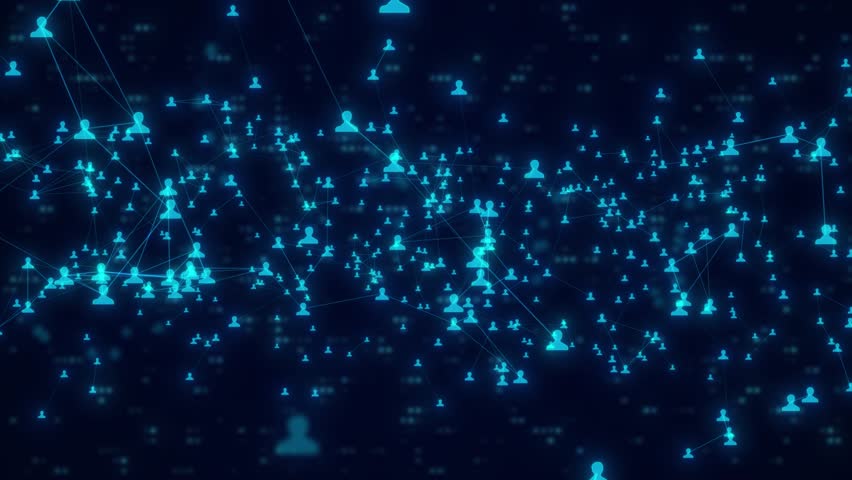 Social Plexus Network Connection With Human Icon, Internet Network Connection Bg. Abstract People Icon Are Connected Through Network Digital Connection Background. Human Icon Animation High Tech