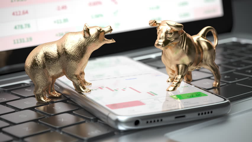 Bull and bear symbols of stock market on a smartphone with stock market data application. 3D Illustration - Powered by Shutterstock - Get 15% off with code: PIKWIZARD15